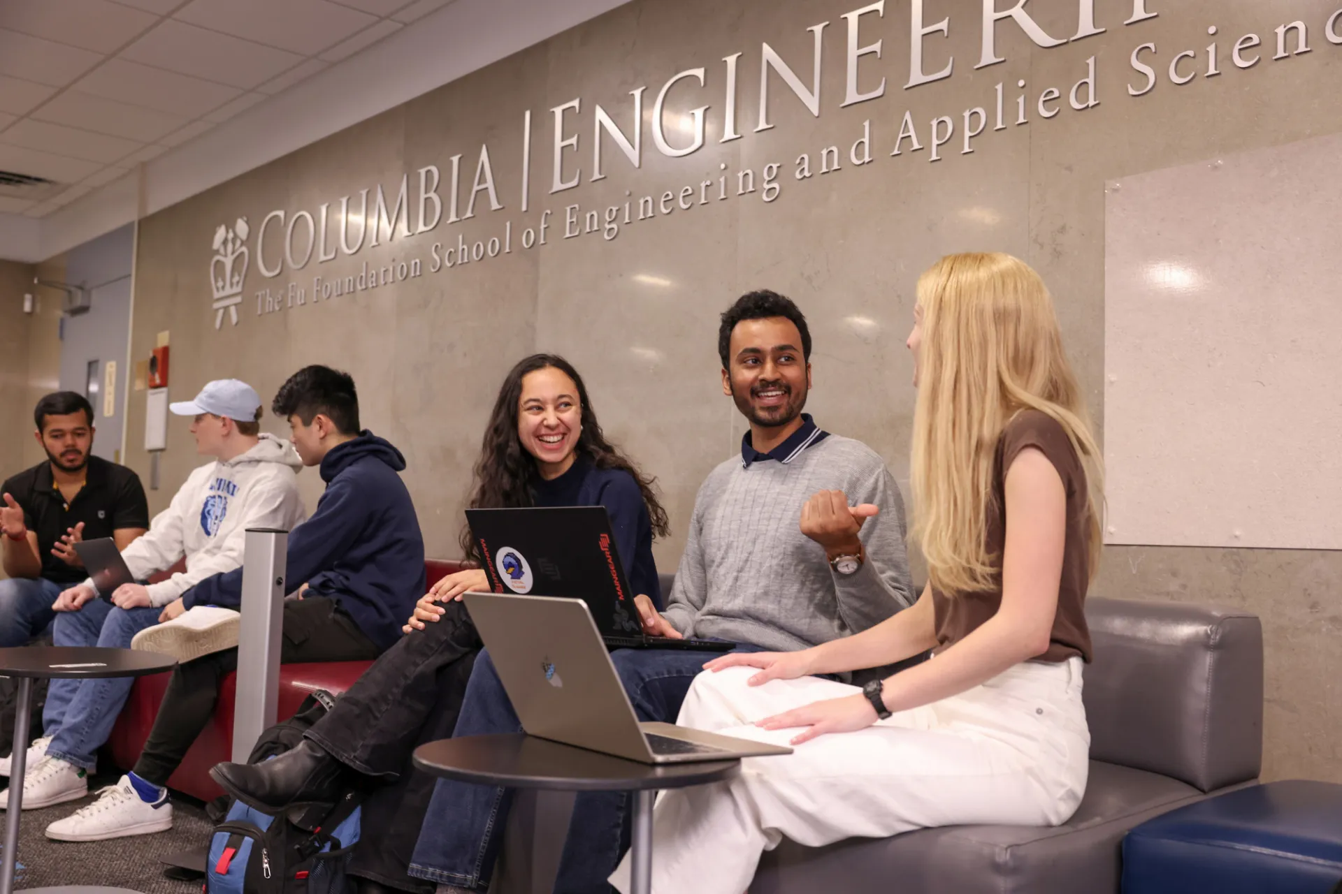 students studying in lobby